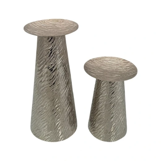 Weva Large Nickel Ribbed Hammered Candle Holder "Trend  Prism"