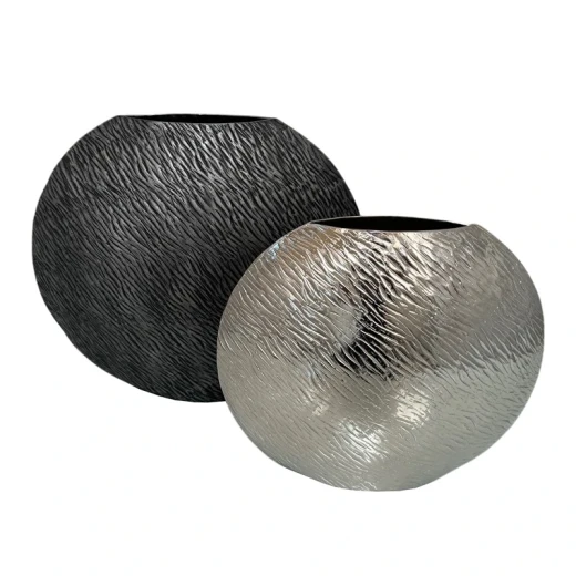 Weva Small Nickel Ribbed Hammered Round Vase &Trend Nest Weva Small Nickel Ribbed Hammered Round Vase &Trend Nest
