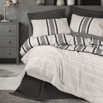 Nova Home Nobby Printed Duvet Cover Set - 100% Cotton - King & Super King - 4 Pcs - Anthracite - Nova Home