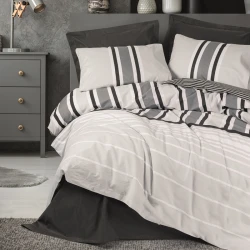 Nova Home Nobby Printed Duvet Cover Set - 100% Cotton - King & Super King - 4 Pcs - Anthracite