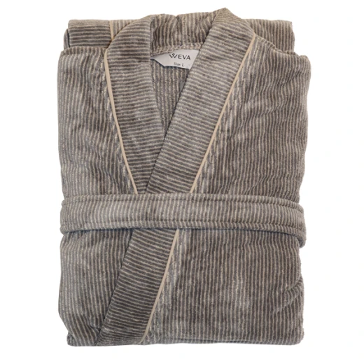 Weva Dapper Bath Robe - 100% Cotton - XL - Grey - Weva - Image 2