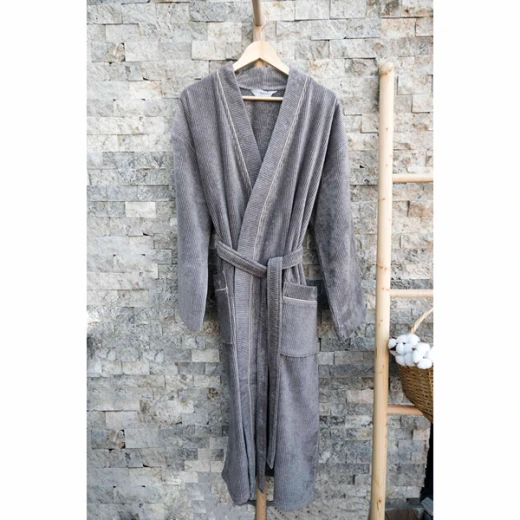 Weva Dapper Bath Robe - 100% Cotton - L - Grey - Weva - Image 5
