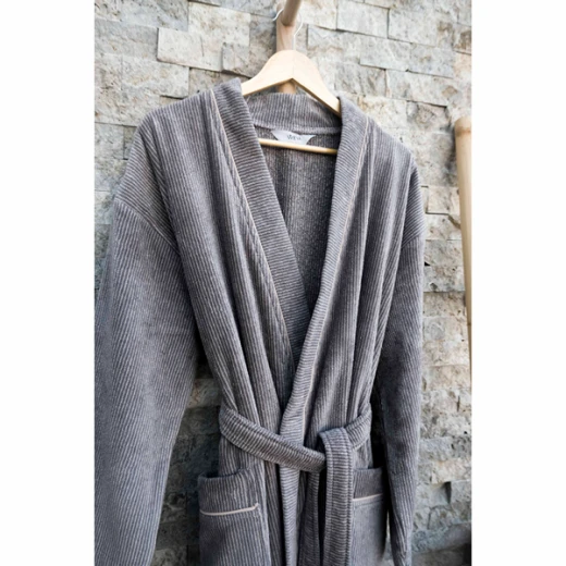Weva Dapper Bath Robe - 100% Cotton - L - Grey - Weva - Image 4