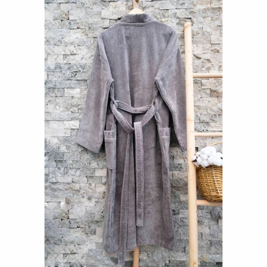 Weva Dapper Bath Robe - 100% Cotton - L - Grey - Weva - Image 3
