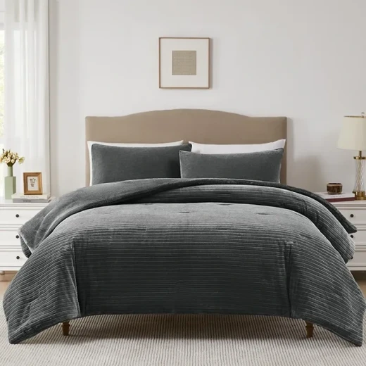 Nova Home Cozy Warm Velvet Blush Flannel Comforter -King/Super King- Grey - Nova Home - Image 6