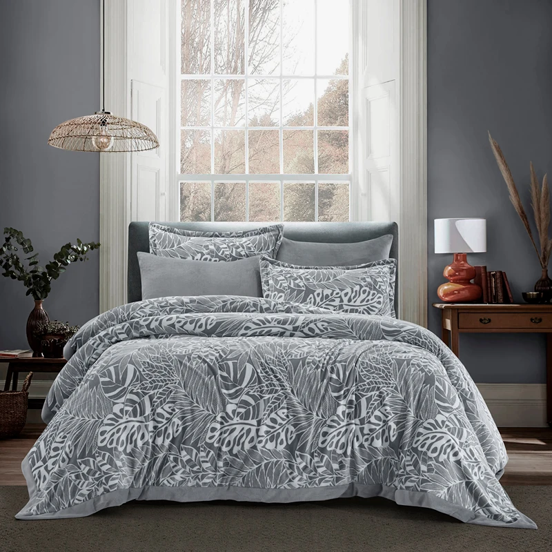 Nova Home Zante Winter Jacquard Flannel Comforter Set - 6 Pcs - King/Super King - Grey - Nova Home