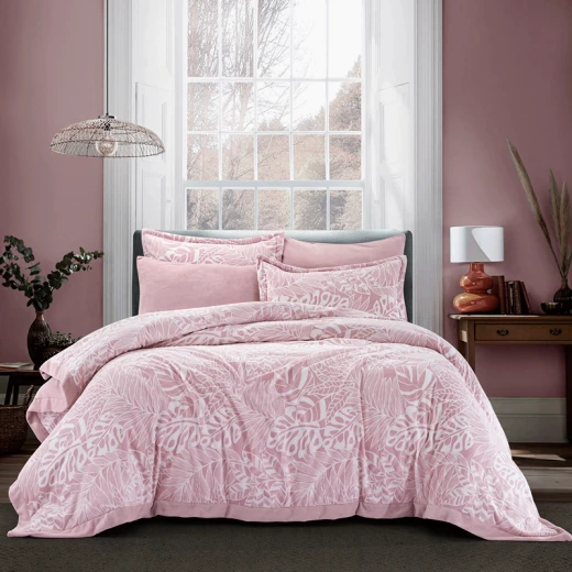 Nova Home Zante Winter Jacquard Flannel Comforter Set - 6 Pcs - King/Super King - Pink