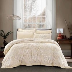 Nova Home Zante Winter Jacquard Flannel Comforter Set - 6 Pcs - King/Super King - Beige