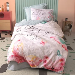 Nova Home Wings Butterflies Duvet Cover Set - 100% Cotton - Single &Twin - 3 Pcs - Mint