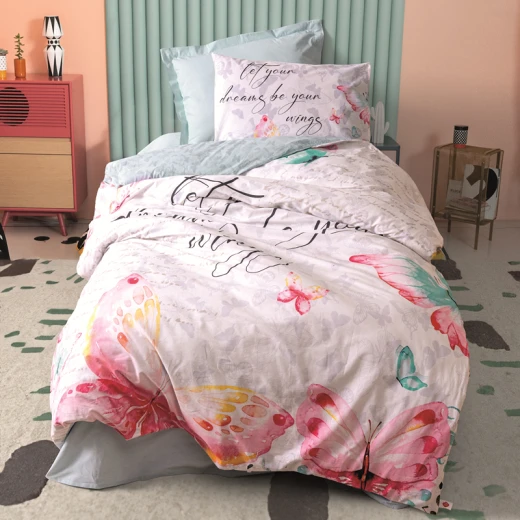 Nova Home Wings Butterflies Duvet Cover Set - 100% Cotton - Single &Twin - 3 Pcs - Mint Nova Home Wings Butterflies Duvet Cover Set - 100% Cotton - Single &Twin - 3 Pcs - Mint