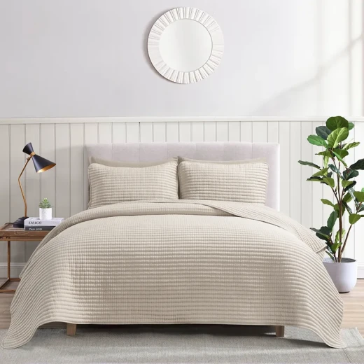 Nova Home Aurelia Pre Washed Summer Bed Spread Set - Twin - 4 Pcs - Beige - Nova Home - Image 6