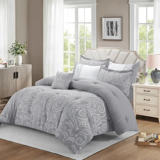 Nova Home Clark Jacquard Comforter Set - King & Super King - 7 Pcs - Grey - Nova Home - Image 2