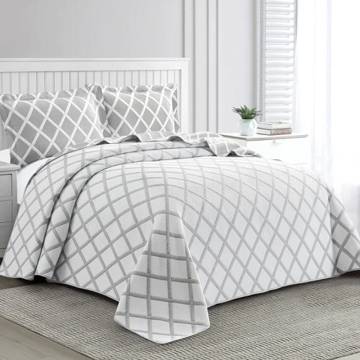 Nova Home Valook Poly Cotton Jaquard Reversible Bed Spread Set - 2Pcs - Single & Twin - Grey - Nova Home - Image 2