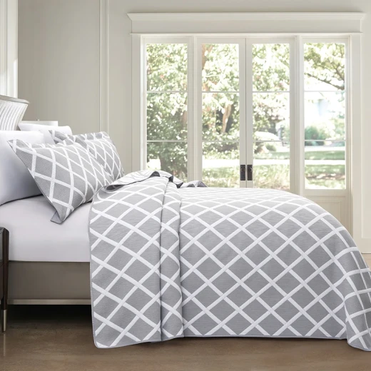 Nova Home Valook Poly Cotton Jaquard Reversible Bed Spread Set - 2Pcs - Single & Twin - Grey - Nova Home - Image 3