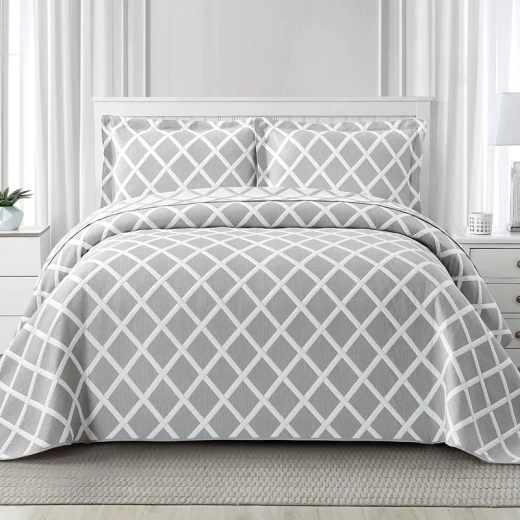 Nova Home Valook Poly Cotton Jaquard Reversible Bed Spread Set - 2Pcs - Single & Twin - Grey - Nova Home - Image 4