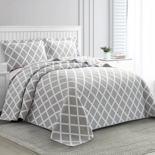 Nova Home Valook Poly Cotton Jaquard Reversible Bed Spread Set - 2Pcs - Single & Twin - Grey - Nova Home - Image 10