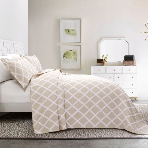 Nova Home Valook Poly Cotton Jaquard Reversible Bed Spread Set - 3Pcs - King & Super King - Beige - Nova Home - Image 3