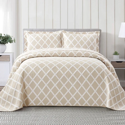 Nova Home Valook Poly Cotton Jaquard Reversible Bed Spread Set - 3Pcs - King & Super King - Beige - Nova Home - Image 4