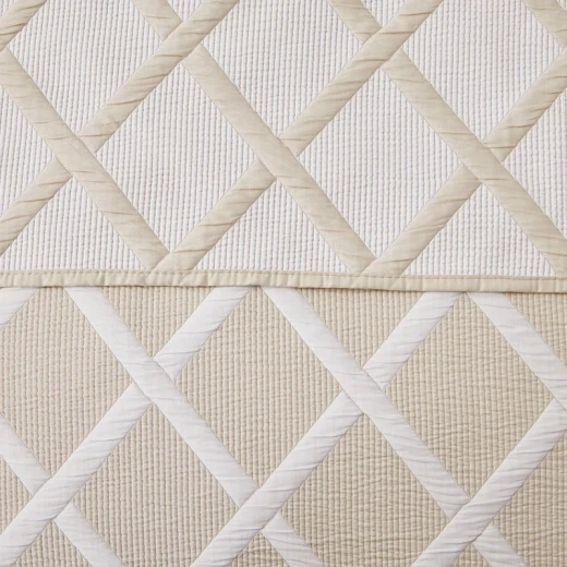 Nova Home Valook Poly Cotton Jaquard Reversible Bed Spread Set - 3Pcs - King & Super King - Beige - Nova Home - Image 6