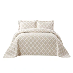 Nova Home Valook Poly Cotton Jaquard Reversible Bed Spread Set - 2Pcs - Single & Twin - Beige