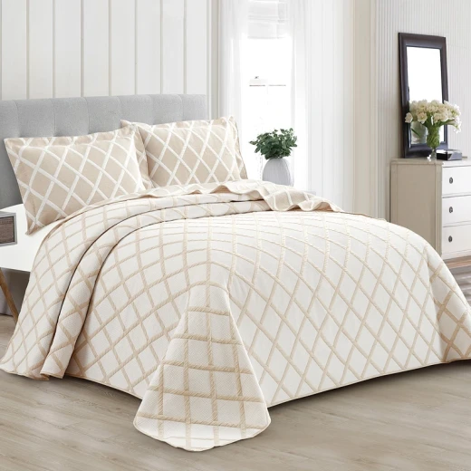 Nova Home Valook Poly Cotton Jaquard Reversible Bed Spread Set - 2Pcs - Single & Twin - Beige - Nova Home - Image 2
