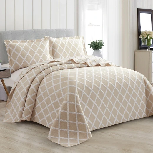 Nova Home Valook Poly Cotton Jaquard Reversible Bed Spread Set - 2Pcs - Single & Twin - Beige - Nova Home - Image 10