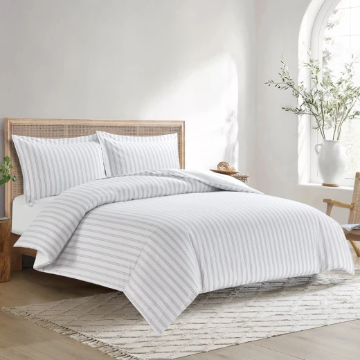 Nova Home Verto Cotton Duvet Cover Set - Queen - 3 Pcs - White/Linen - Nova Home - Image 2