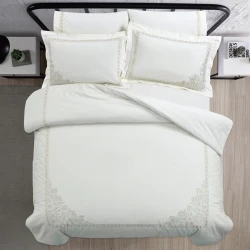 Nova Home Trace Cotton Comforter Set - King/Super King - 6 Pcs - White/Beige
