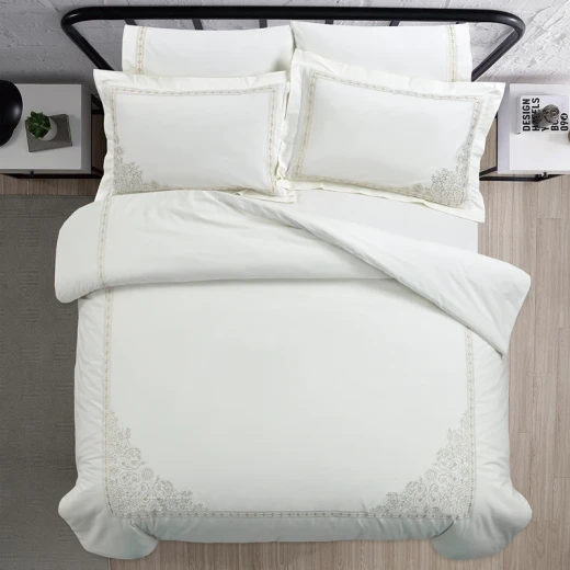Nova Home Trace Cotton Comforter Set - King/Super King - 6 Pcs - White/Beige - Nova Home - Image 2