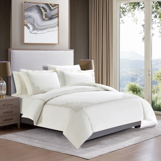 Nova Home Trace Cotton Comforter Set - King/Super King - 6 Pcs - White/Beige - Nova Home - Image 3