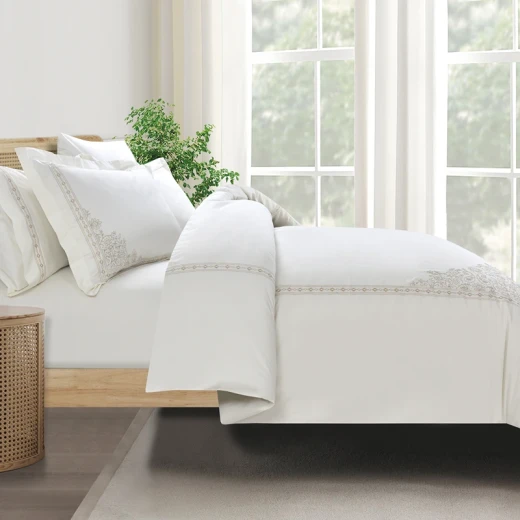 Nova Home Trace Cotton Comforter Set - King/Super King - 6 Pcs - White/Beige - Nova Home - Image 4