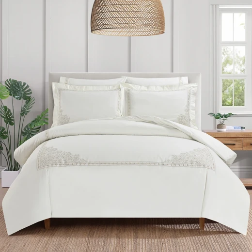Nova Home Trace Cotton Comforter Set - King/Super King - 6 Pcs - White/Beige - Nova Home - Image 11