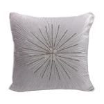Nova Home Burst Handmade Embroidered Velvet Cushion Cover with Bead – Silver – 50x50 cm - Nova Home
