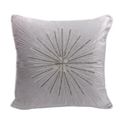 Nova Home Burst Handmade Embroidered Velvet Cushion Cover with Bead – Silver – 50x50 cm