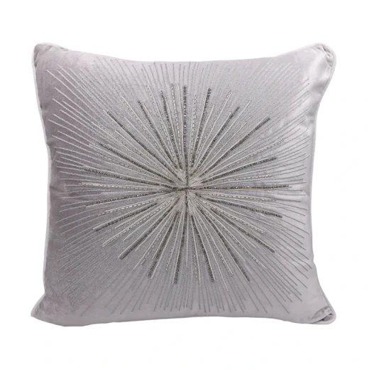 Nova Home Burst Handmade Embroidered Velvet Cushion Cover with Bead – Silver – 50x50 cm Nova Home Burst Handmade Embroidered Velvet Cushion Cover with Bead – Silver – 50x50 cm