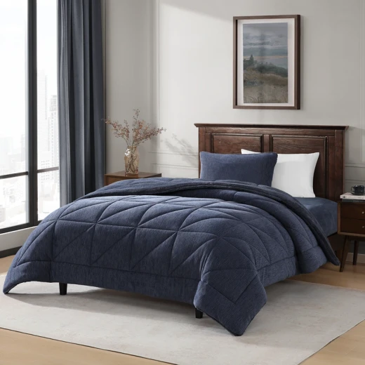 نوفا هوم Snug طقم لحاف شتوي مخملي بخلفية فرو طويل - مفرد/مفرد كبير - كحلي - نوفا هوم - Image 4