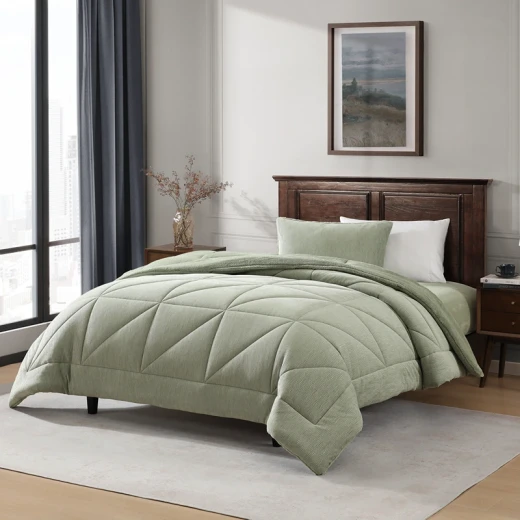نوفا هوم Snug طقم لحاف شتوي مخملي بخلفية فرو طويل - مفرد/مفرد كبير - أخضر - نوفا هوم - Image 4