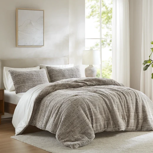 Nova Home Sculpted Winter Jacquard SherpaTextured Comforter Set with Mink Backing - King/Super King - Grey - Nova Home - Image 7