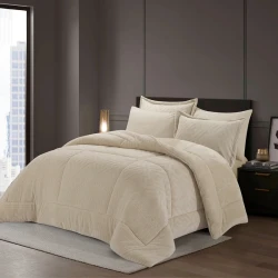 Nova Home Froska Winter Embossed Flannel  Comforter Set with Soft Fur Backing - King/Super King - Beige
