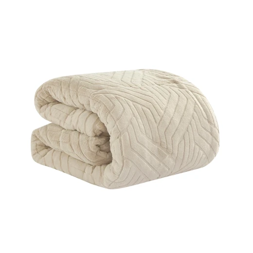 Nova Home Chevrone Winter Jaquard Fur Comforter Set with Soft Mink Backing - King/Super King - Beige - Nova Home - Image 9