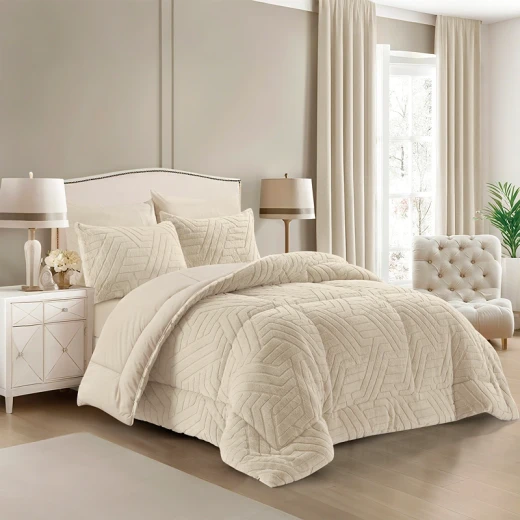 Nova Home Chevrone Winter Jaquard Fur Comforter Set with Soft Mink Backing - King/Super King - Beige - Nova Home - Image 11