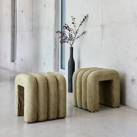Weva Archi Terry Channeled Small Stool & Bench – Brown | Elegant Ribbed Fabric Upholstery with Modern Arched Design - Weva - Image 12