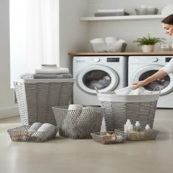 Weva Brisa Paper Woven Storage and Laundry Basket – Grey