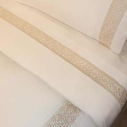 Nova Home Lounge Embroidery Duvet Cover Set - 100% Cotton, 400 Thread - King & Super King - 7 Pcs - White & Gold - Nova Home - Image 2