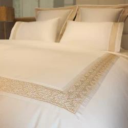 Nova Home Lounge Embroidery Duvet Cover Set - 100% Cotton, 400 Thread - King & Super King - 7 Pcs - White & Gold