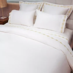 Nova Home RUBY Embroidery Duvet Cover Set - 100% Cotton, 400 Thread - King & Super King - 7 Pcs - White & Gold