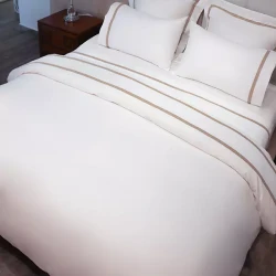 Nova Home Moons Embroidery Duvet Cover Set - 100% Cotton, 400 Thread - King & Super King - 7 Pcs - White & Taupe