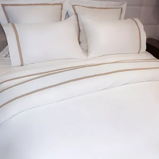 Nova Home Moons Embroidery Duvet Cover Set - 100% Cotton, 400 Thread - King & Super King - 7 Pcs - White & Taupe - Nova Home - Image 2