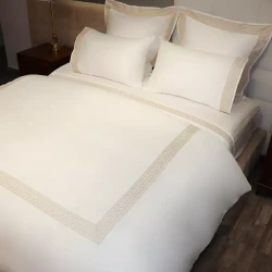 Nova Home Space Embroidery Duvet Cover Set - 100% Cotton, 400 Thread - King & Super King - 7 Pcs - White & Gold