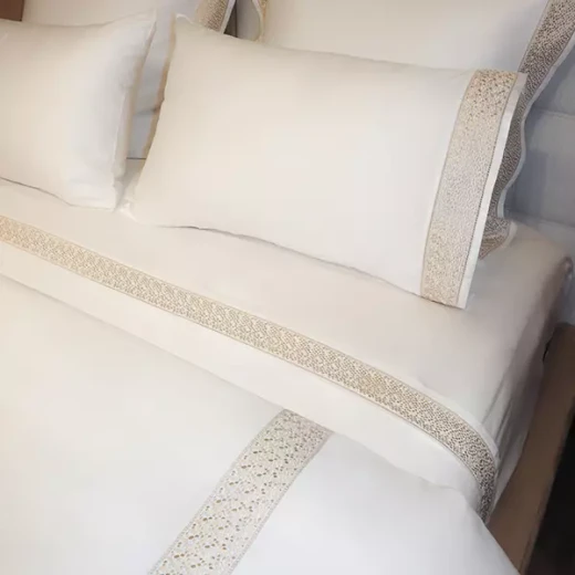 Nova Home Space Embroidery Duvet Cover Set - 100% Cotton, 400 Thread - King & Super King - 7 Pcs - White & Gold - Nova Home - Image 6